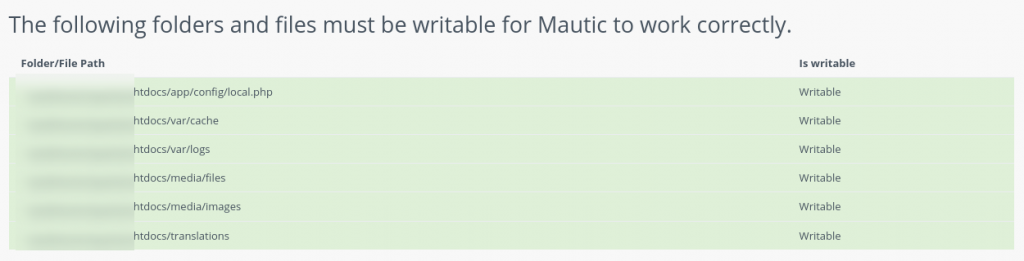 Mautic writable directories