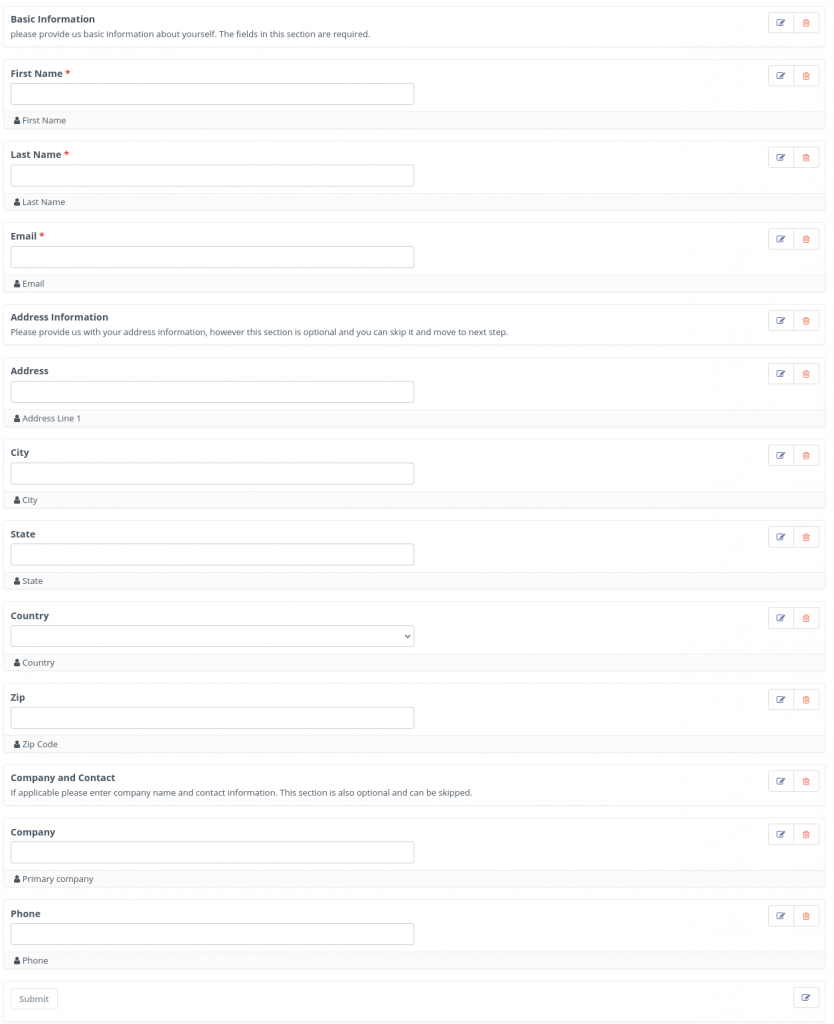 multi step form field list