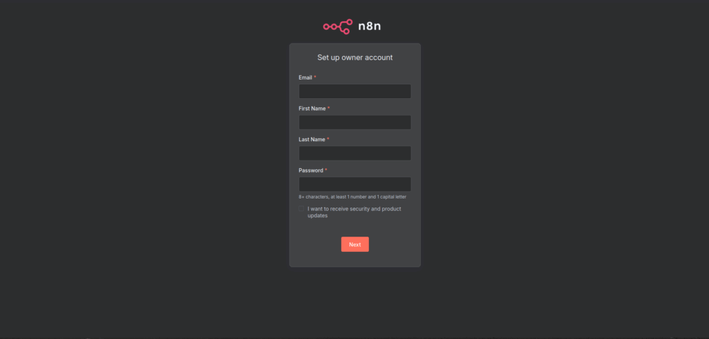 n8n first login